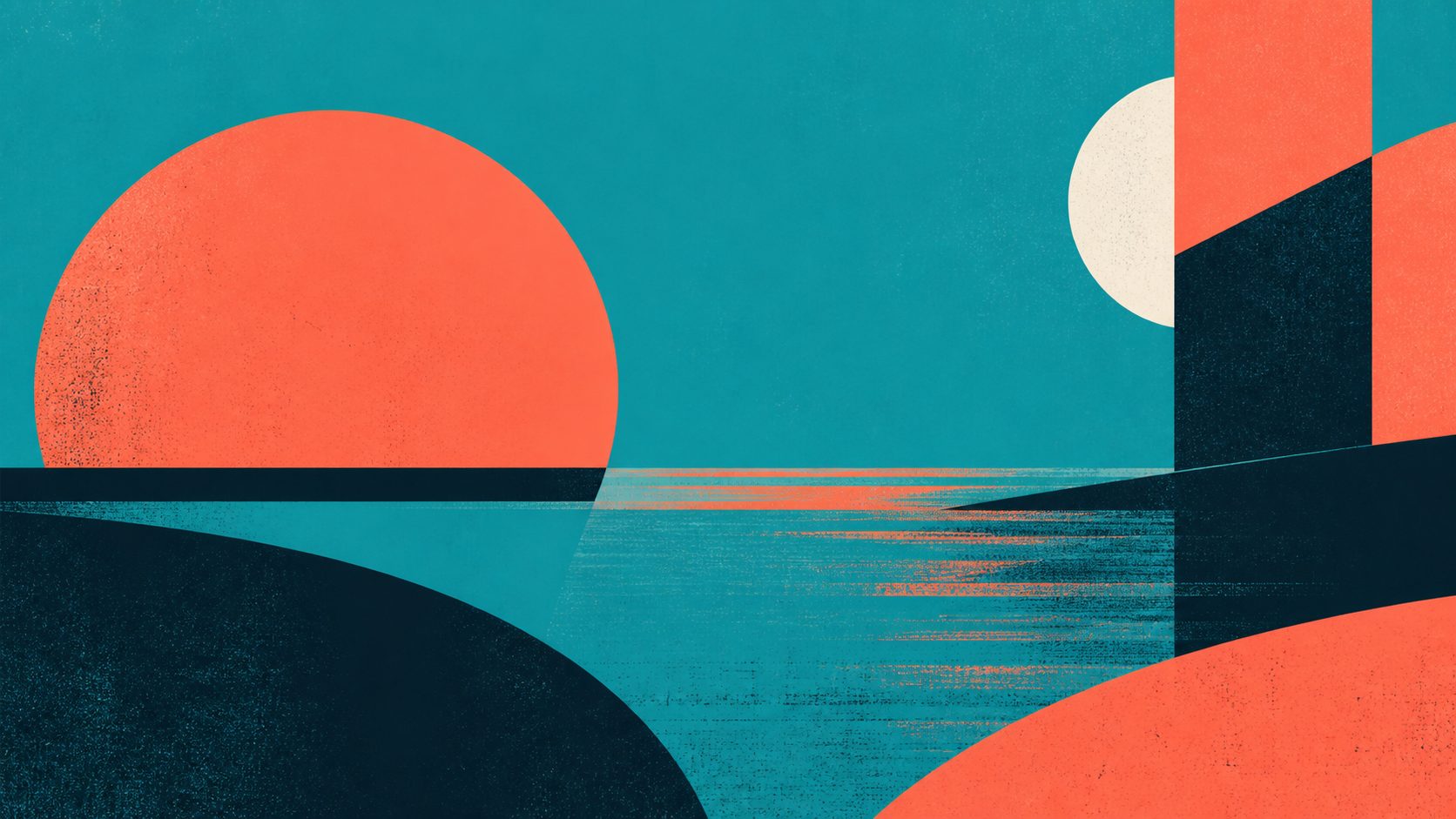 Composition graphique turquoise et corail évoquant l’organisation d’une semaine.