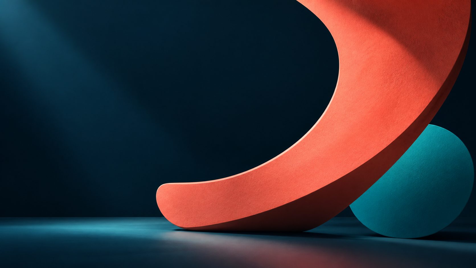 Composition typographique avec une forme corail évoquant un point d’interrogation sur fond bleu nuit.