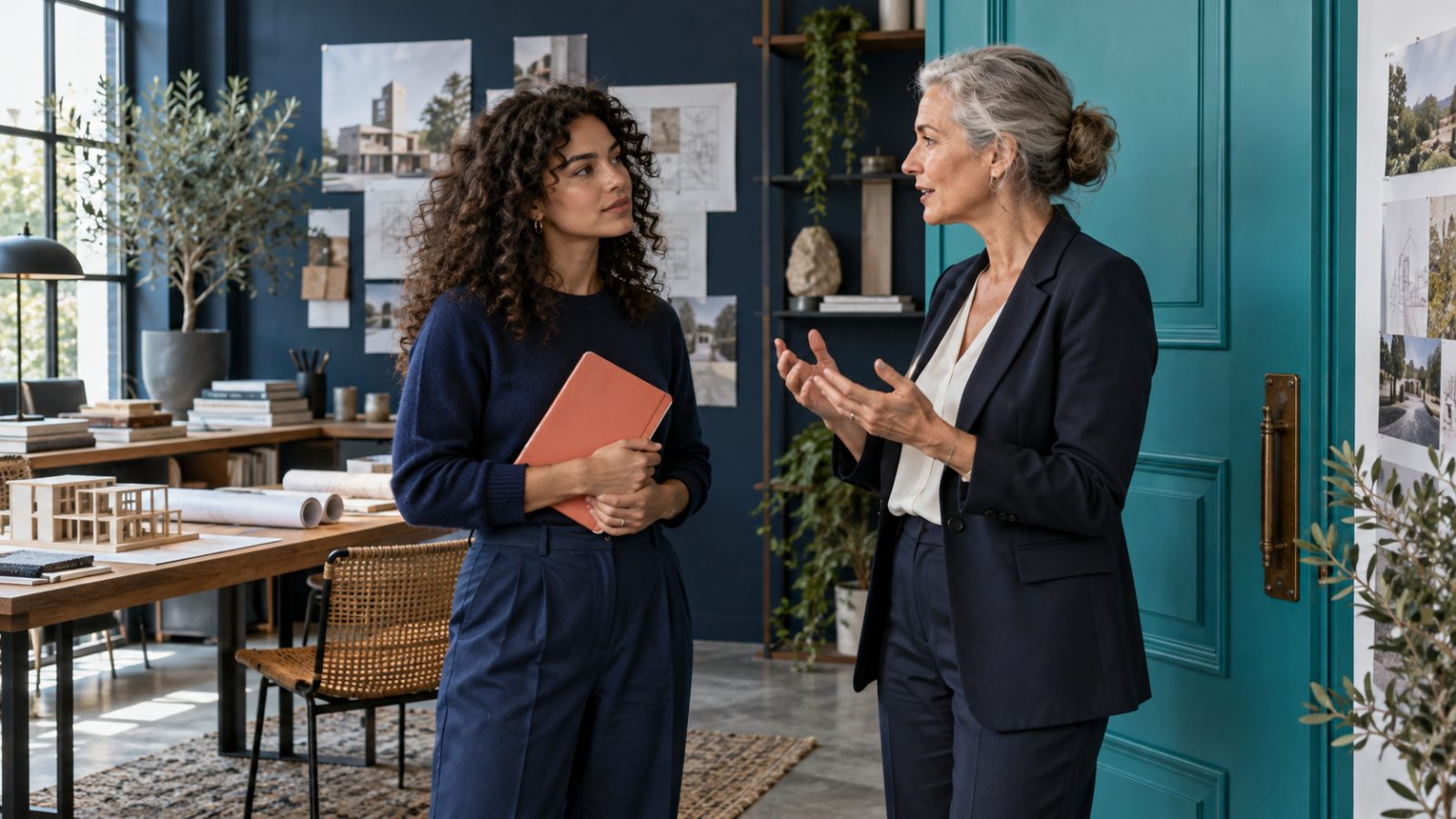 Deux femmes échangent autour d’un carnet dans un espace de travail, pour illustrer une discussion sur les compétences à découvrir.
